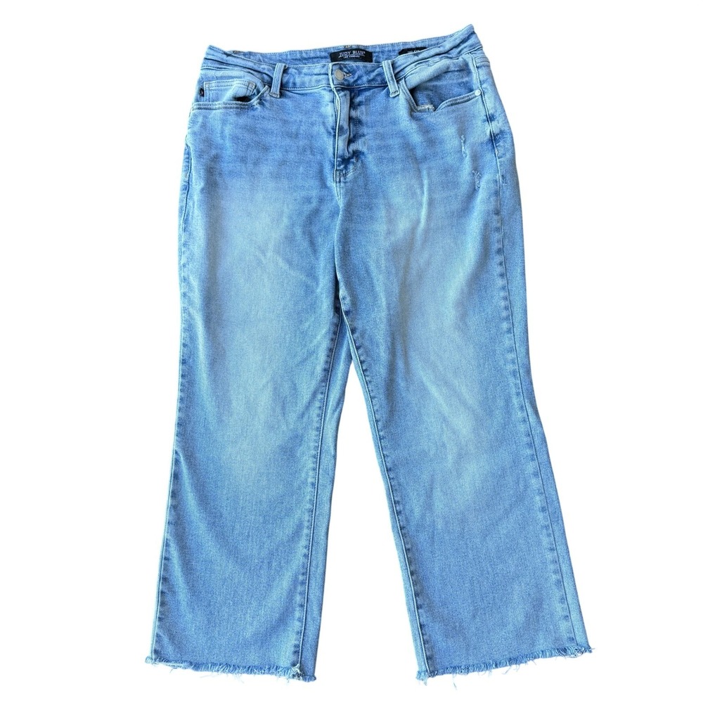 Judy Blue Dad Jeans Womens 16W Light Wash Mid Rise Raw Hem Straight Leg #JB88926